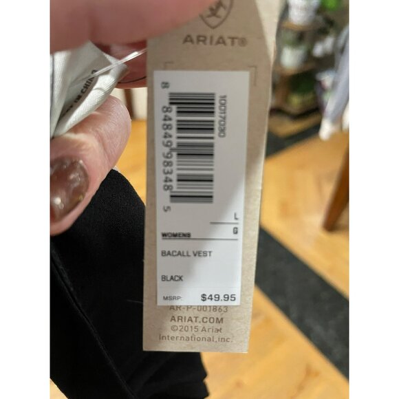 NWT Ariat Womens Sleeveless Embroidered Fringe Vest L/G Black Rayon Bohemian Sty - Picture 7 of 7